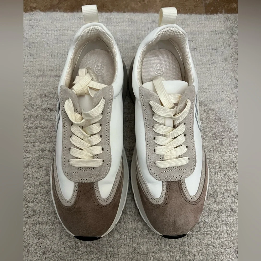 Tory Burch Cream and Taupe Platform Sneakers